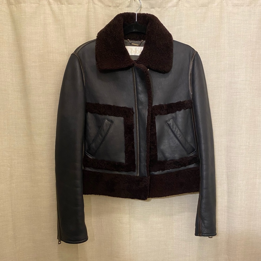 Chloe lamb leather shearling Moto fur jacket
